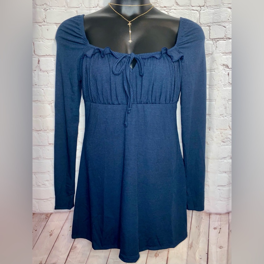 Navy Front Tie Mini Dress